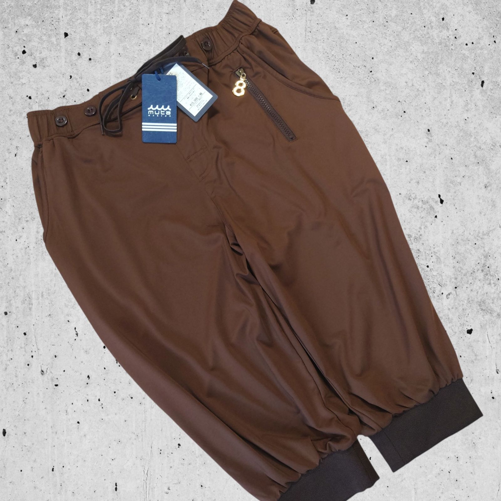 新品 muta MARINE ラッシュクロップドパンツ ラッシュパンツ 水陸両用 ゴルフパンツ ラッシュスリムクロップドパンツ メンズ ブラウン 茶色 ロゴ 希少カラー