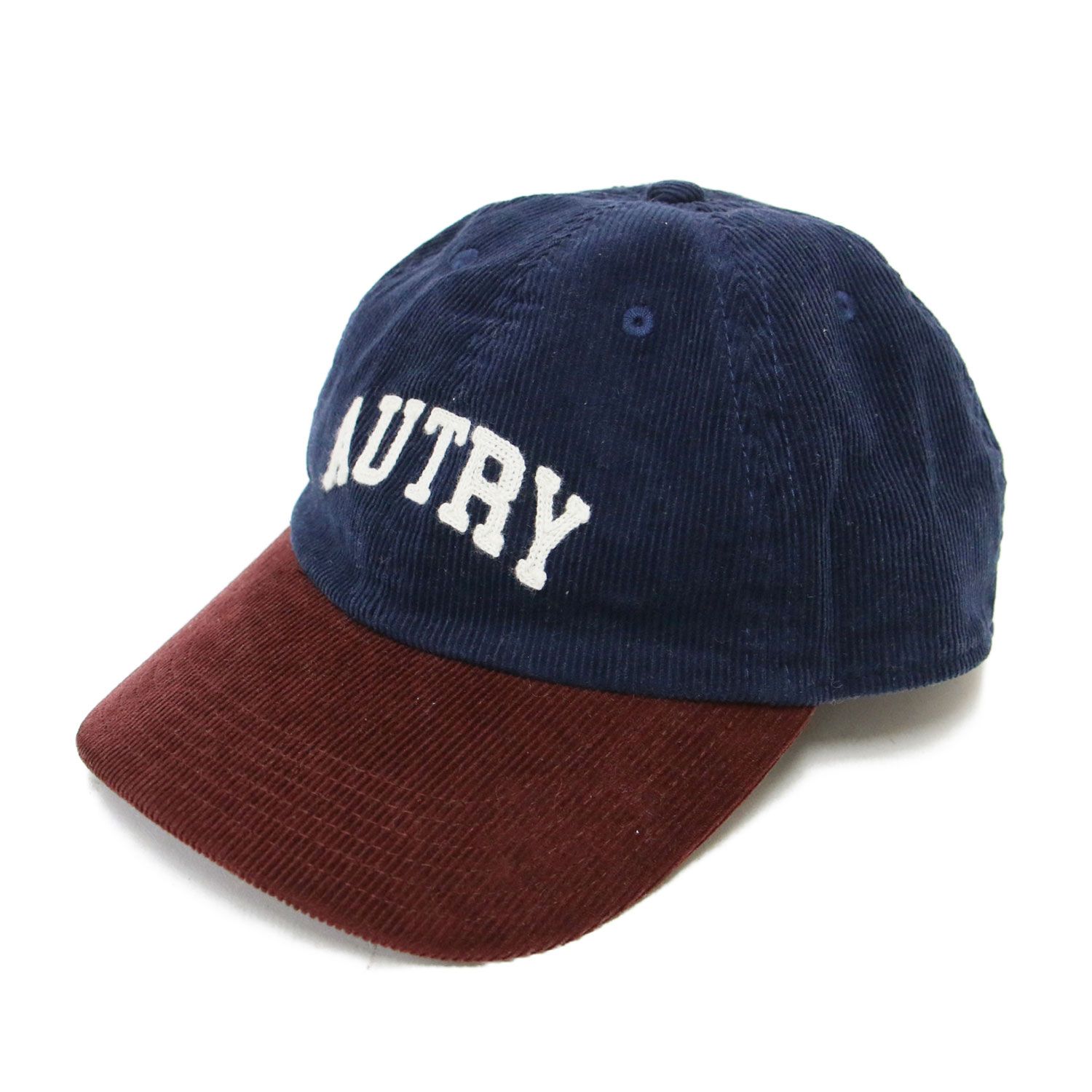 【美品】AUTRY オートリー キャップ ネイビー ボルドー サイズ:FREE | 25秋冬 ベースボール キャップ | ロゴ刺繍 バイカラー コーデュロイ コットン | ブランド 帽子【レディース】【中古】
