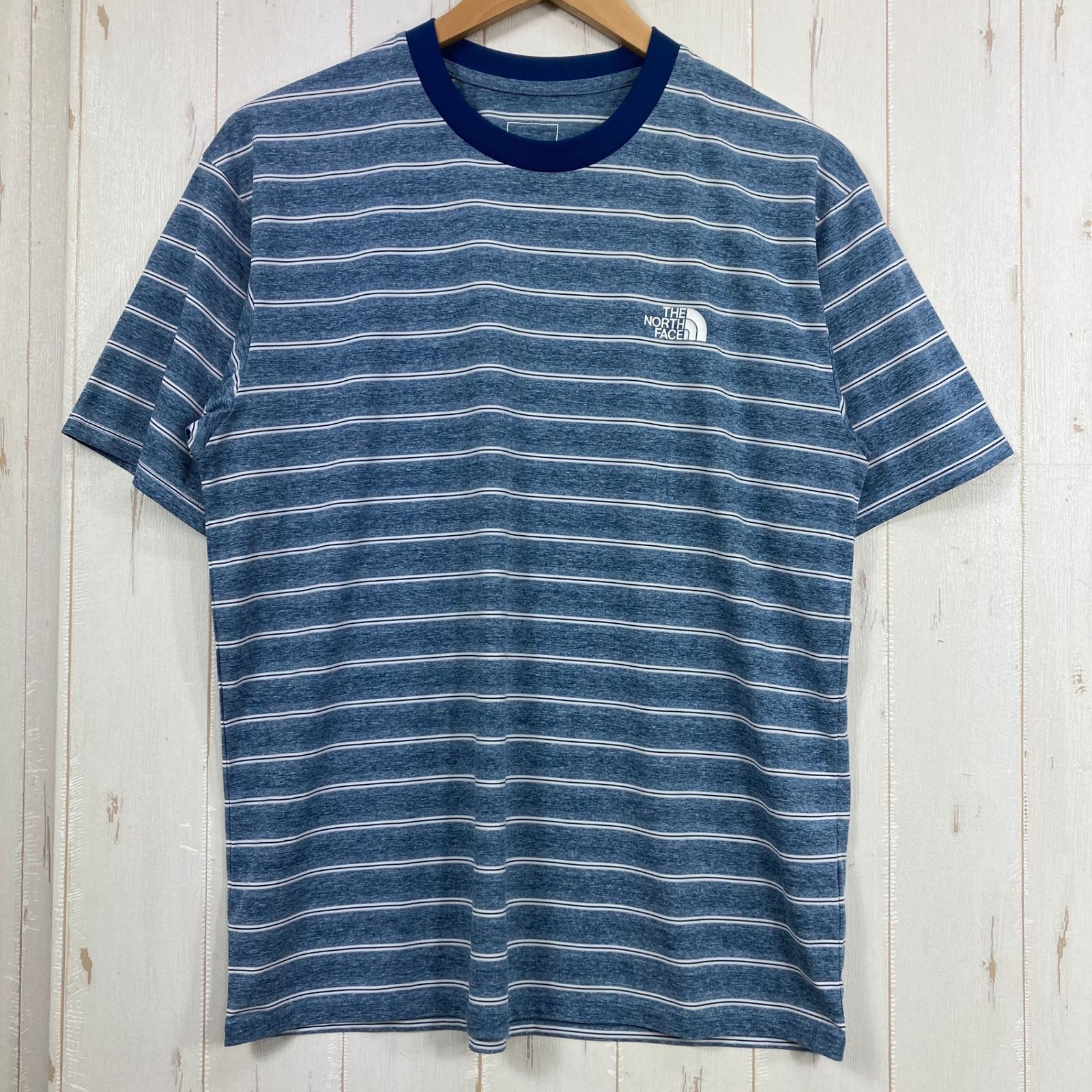 ✉️Men's S ブルー系 The North Face ( ザ・ノースフェイス ) ショート スリーブ フリー ラン ボーダー クルー Short Sleeve Free Run Border Crew ポリエステル ウェア トップス