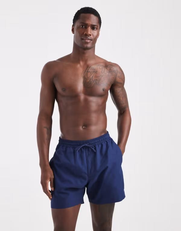 エイソス メンズ 水着 ハーフパンツ・ショーツ ショートパンツ ASOS DESIGN swim shorts in mid length NAVY ネイビー