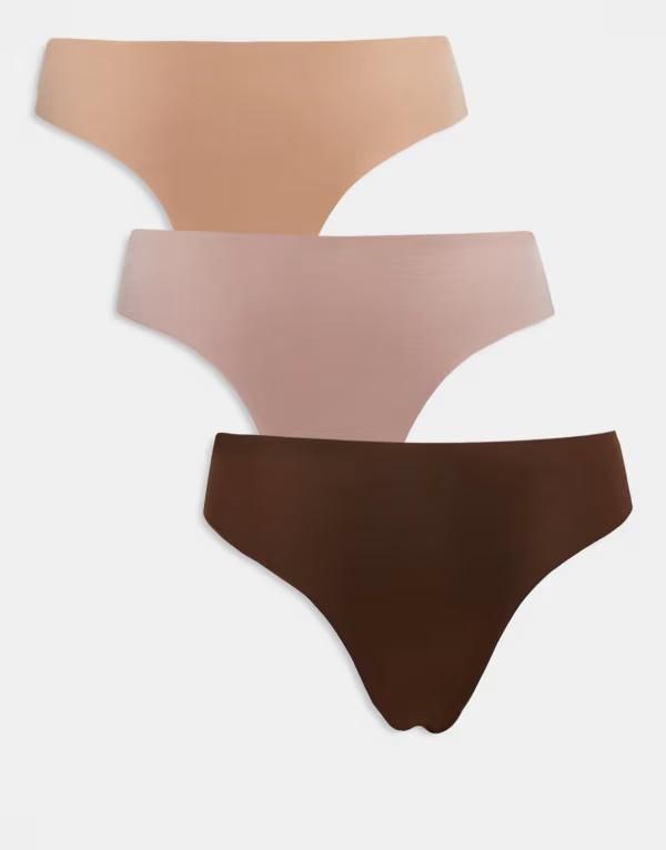 エイソス レディース アンダーウェア ブリーフパンツ ASOS DESIGN 3 pack no vpl brazilian briefs ineutrals BEIGE MINK CHOC ミンク