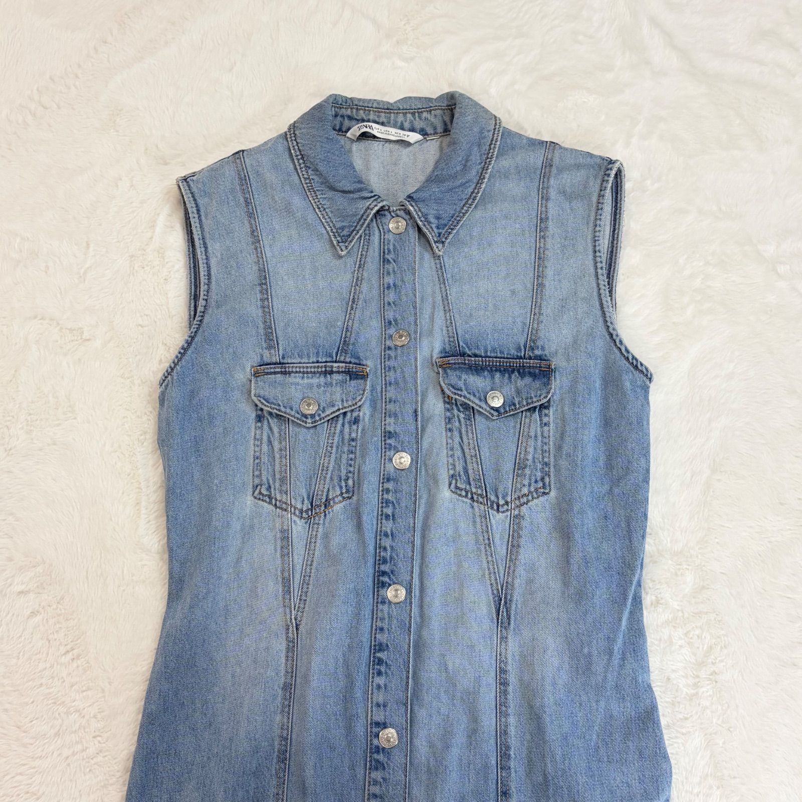 ZARA ザラ ノースリーブ デニム ワンピース ブルー レディース L