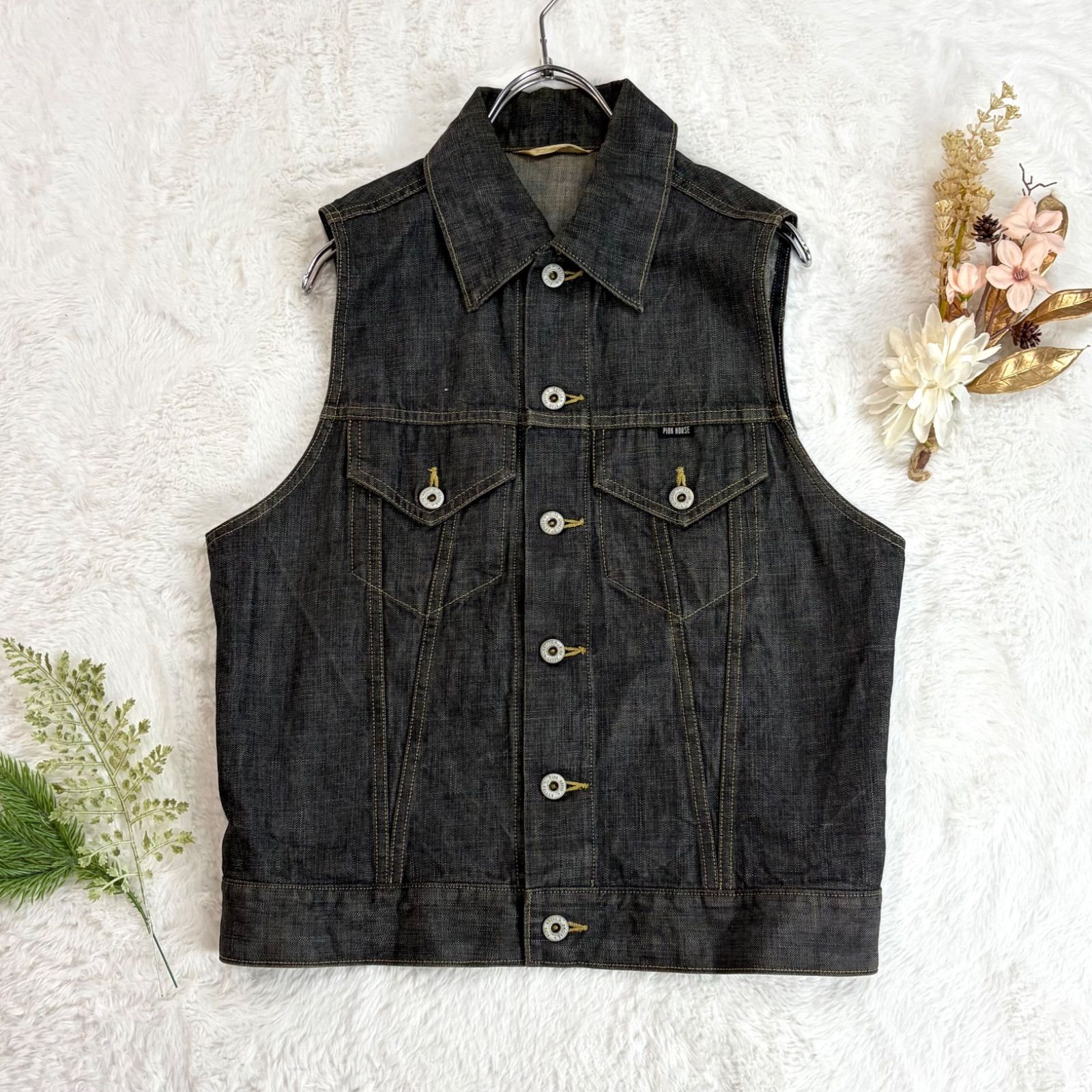 日本製 PINK HOUSE Denim Vest ピンクハウス デニムベスト トラッカーベスト ジレ グレーデニム ノースリーブ レディース L