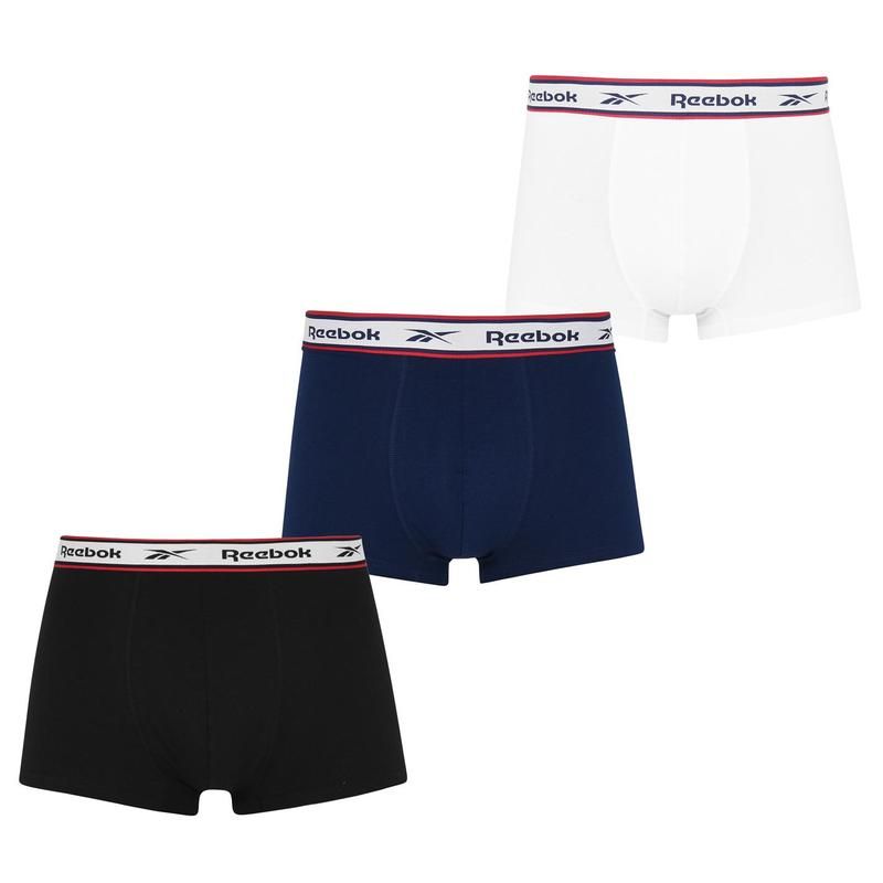 リーボック メンズ アンダーウェア ボクサーパンツ Reebok 3 Pack Trunks Mens BlkWhtNvy