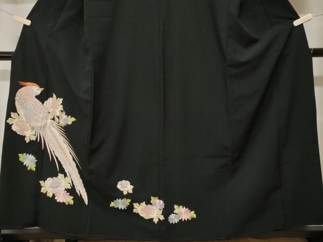 平和屋着物□黒留袖 総刺繍 尾長鳥花文 金銀糸 正絹 逸品 CABF9485ev