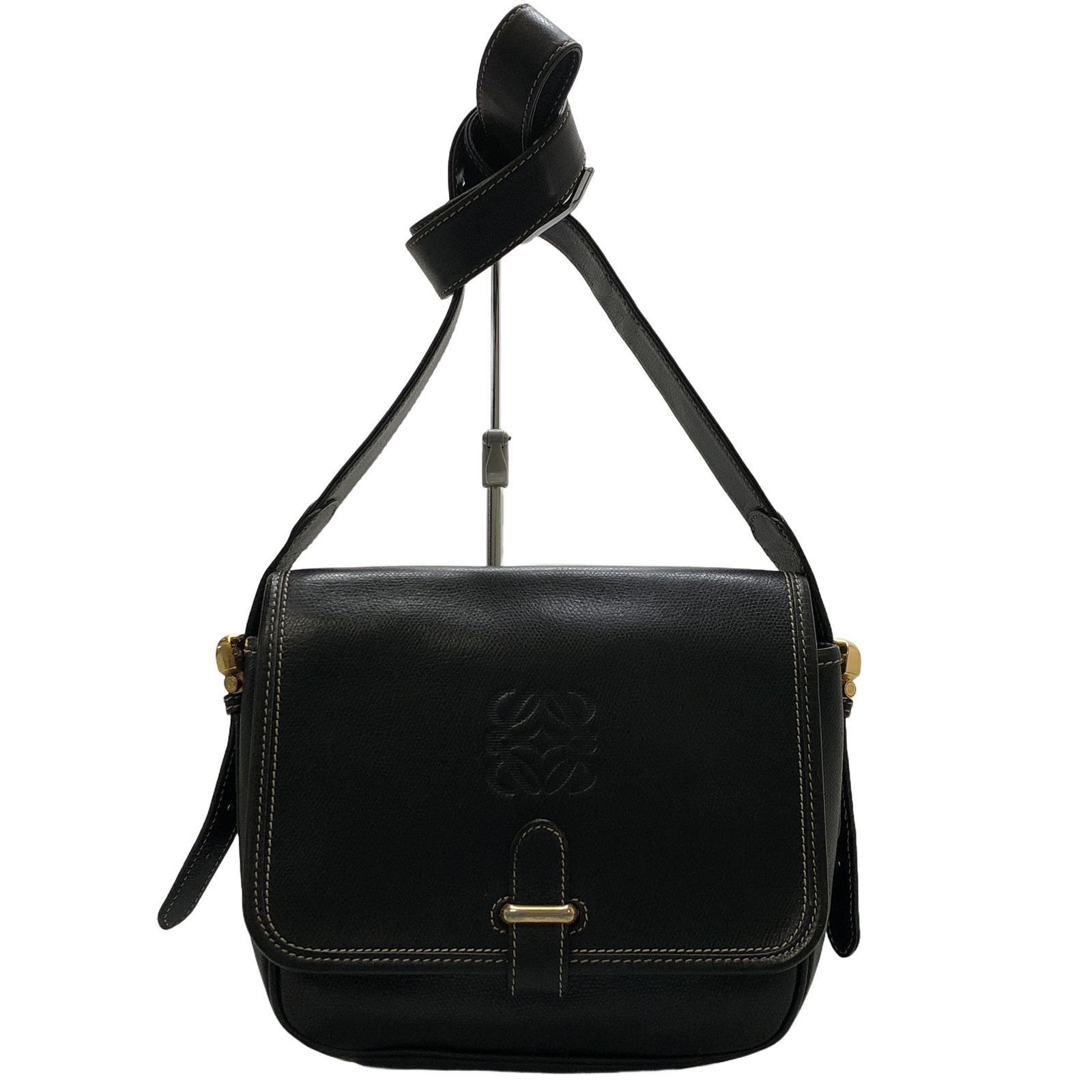 ロエベ LOEWE アナグラム ショルダーバッグ ブラック レザー 中古
