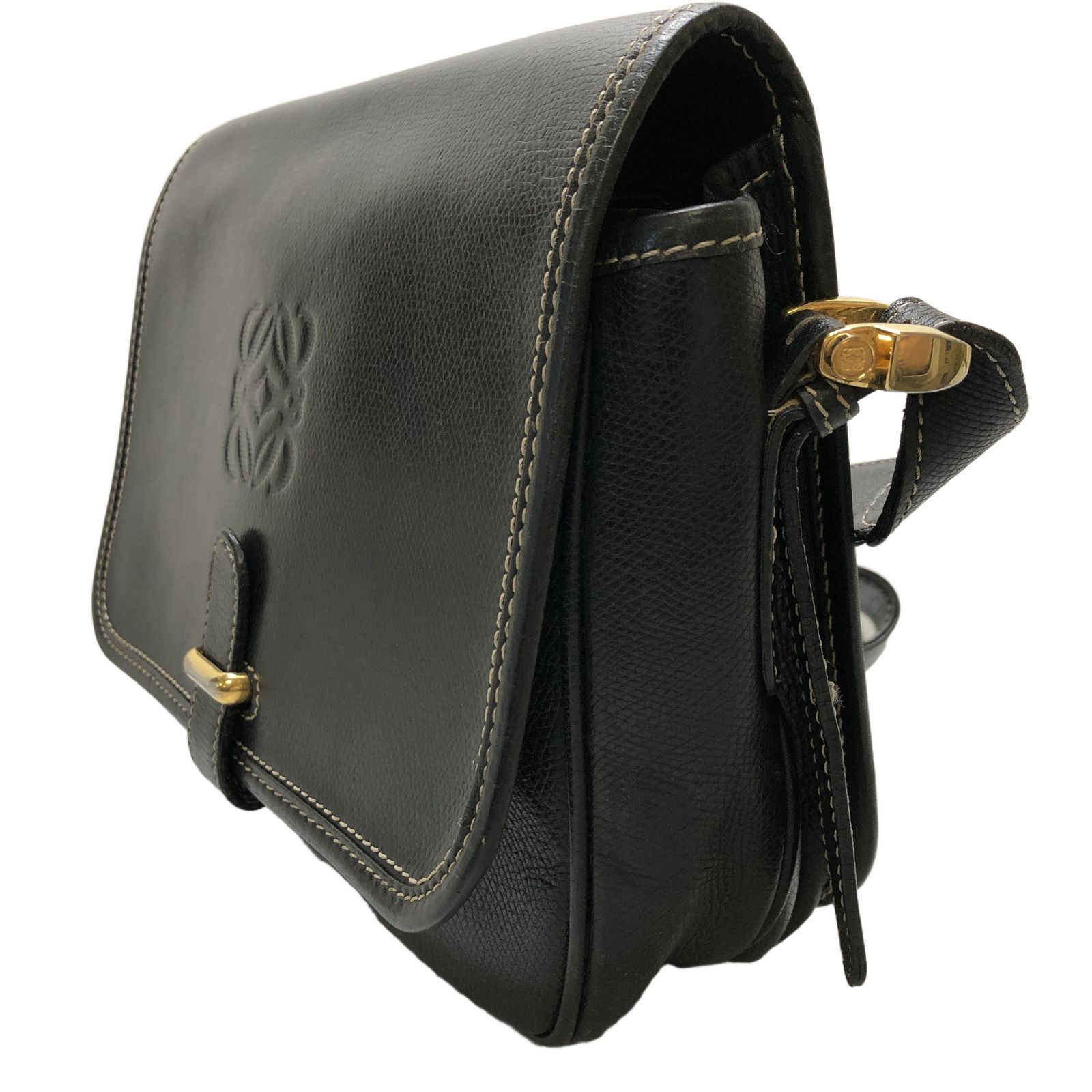 ロエベ LOEWE アナグラム ショルダーバッグ ブラック レザー 中古