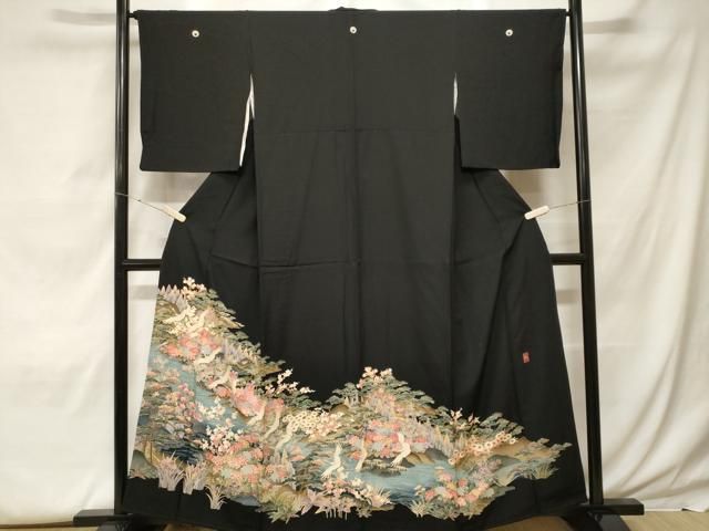平和屋着物■豪華黒留袖　作家物　松竹梅飛鶴風景文　暈し染め　正絹　逸品　CABF9569ev