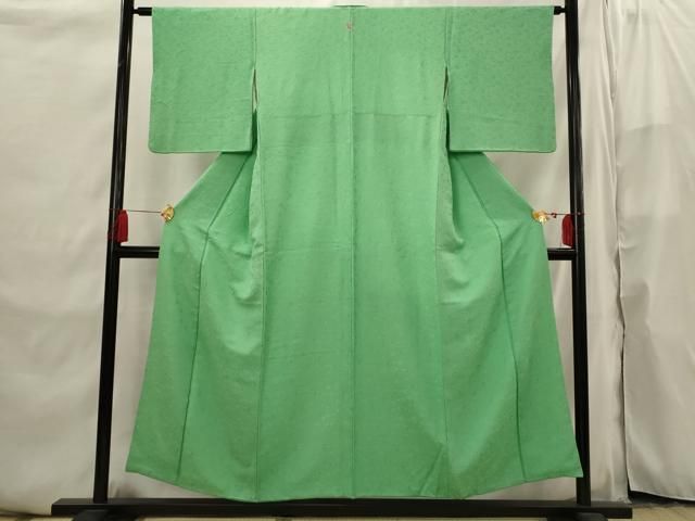 平和屋着物■上質な色無地　宝尽くし地紋　薄緑色　正絹　逸品　AABI6504st
