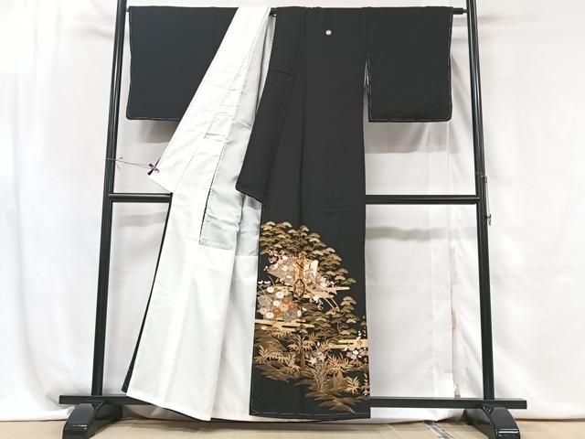 平和屋着物●豪華黒留袖　駒刺繍　花菱唐草文　金彩　正絹　逸品　CABB4577yc 平和屋着物○豪華黒留袖 駒刺繍 花菱唐草文 金彩 正絹 逸品 CABB4577yc