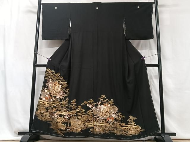 平和屋着物●豪華黒留袖　駒刺繍　花菱唐草文　金彩　正絹　逸品　CABB4577yc 平和屋着物○豪華黒留袖 駒刺繍 花菱唐草文 金彩 正絹 逸品 CABB4577yc