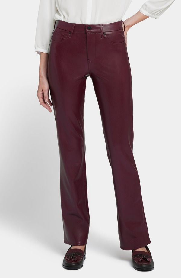 エヌワイディージェイ レディース ボトムス レギンストレート パンツ レザー フェイクレザー NYDJ Marilyn Faux Leather Straight Leg Pants Tavern