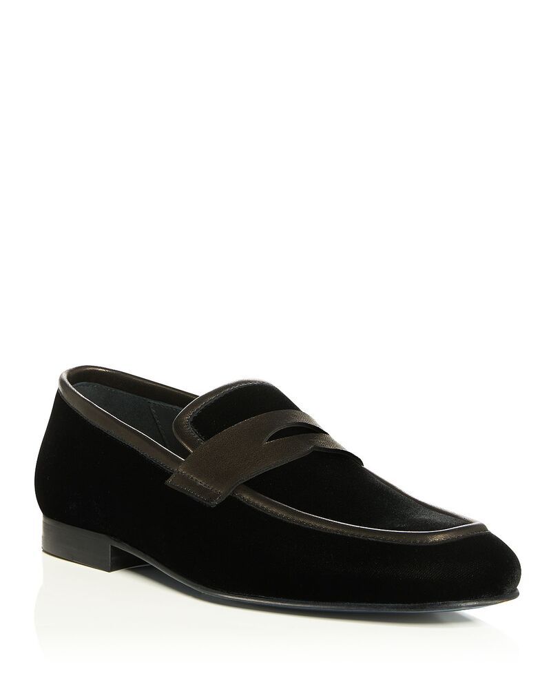 スチュアート ワイツマン メンズ シューズ スリッポン・ローファー ベルベット レザー Stuart Weitzman Mens Dino Velvet Leather Penny Loafers Black ブラック