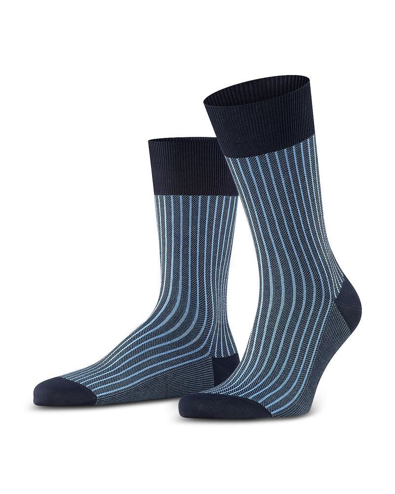 【送料無料】 ファルケ メンズ 靴下 アンダーウェア Mercerized Cotton Nylon Two Tone Stripe Jacquard Dress Socks Dark Navy