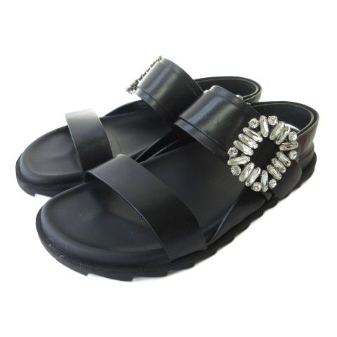ROGER VIVIER ビジュー付きブラックサンダル ロジェヴィヴィエ ROGER VIVIER フラット サンダル シューズ ビジュー