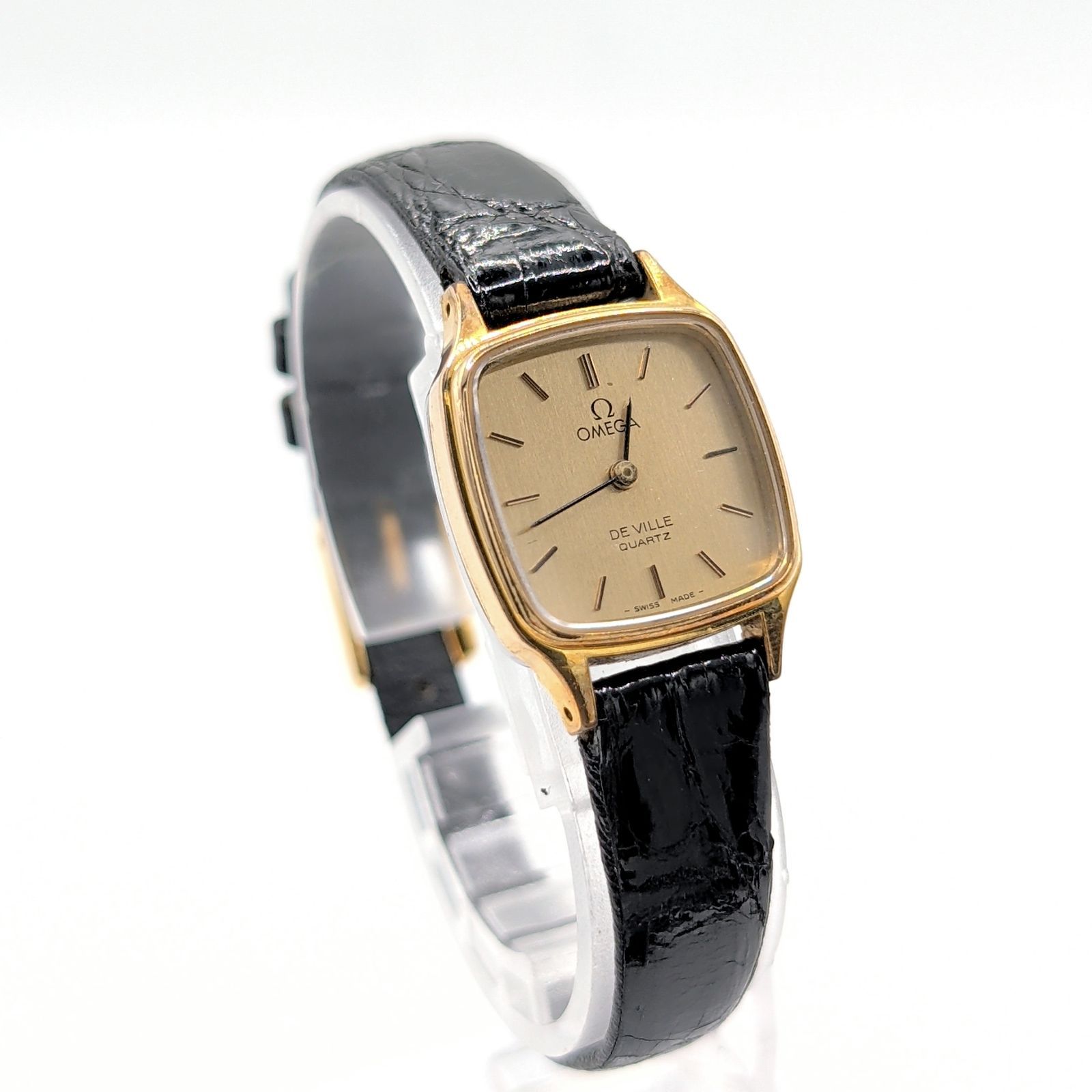 OMEGA De Ville Watch Push-Crown Quartz Ladies Square Gold Gold 