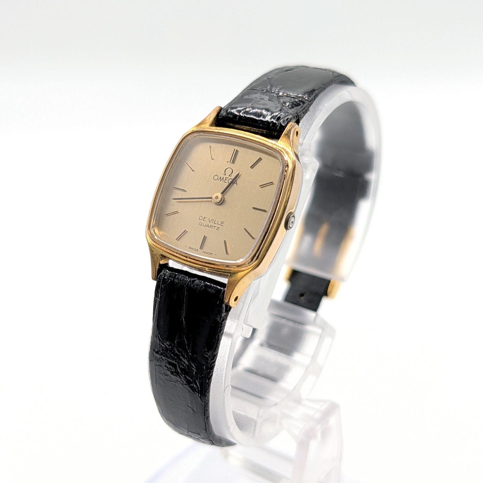 OMEGA De Ville Watch Push-Crown Quartz Ladies Square Gold Gold