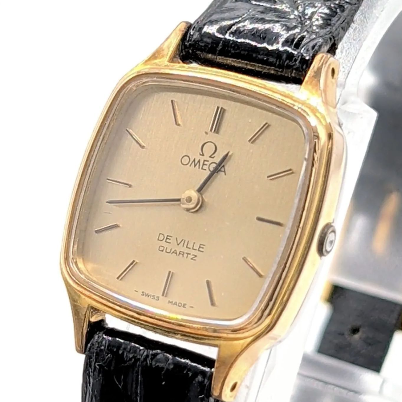 OMEGA De Ville Watch Push-Crown Quartz Ladies Square Gold Gold