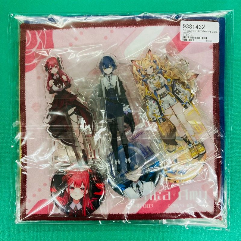 【新品未開封品】Re:Act Gaming 1周年記念グッズ 3人集合セット 小夜シグレ 天華あむ 狐宵いなり ハンカチ ミニタオル アクスタ アクリルスタンド 缶バッジ バッジ グッズ 推し活 推し 推しグッズ