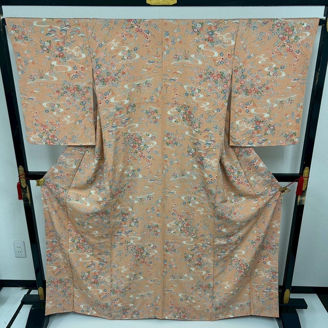 小紋 型友禅 裄65 流水に花柄 素敵な染め 正絹 着物 MK-1105 - メルカリ