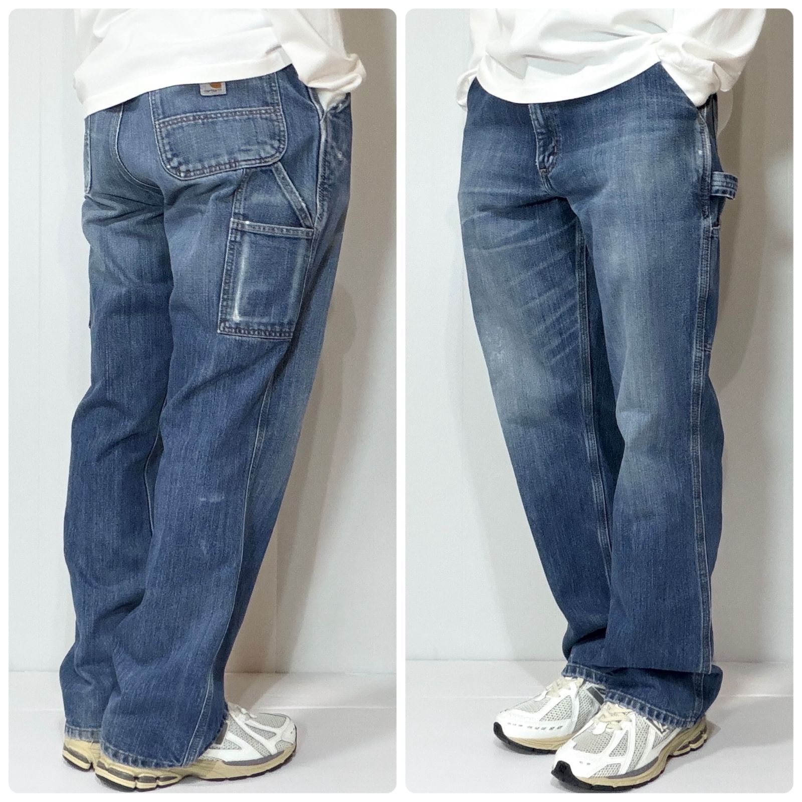 極上フェード Carhartt カーハート シングルニー デニムペインター 