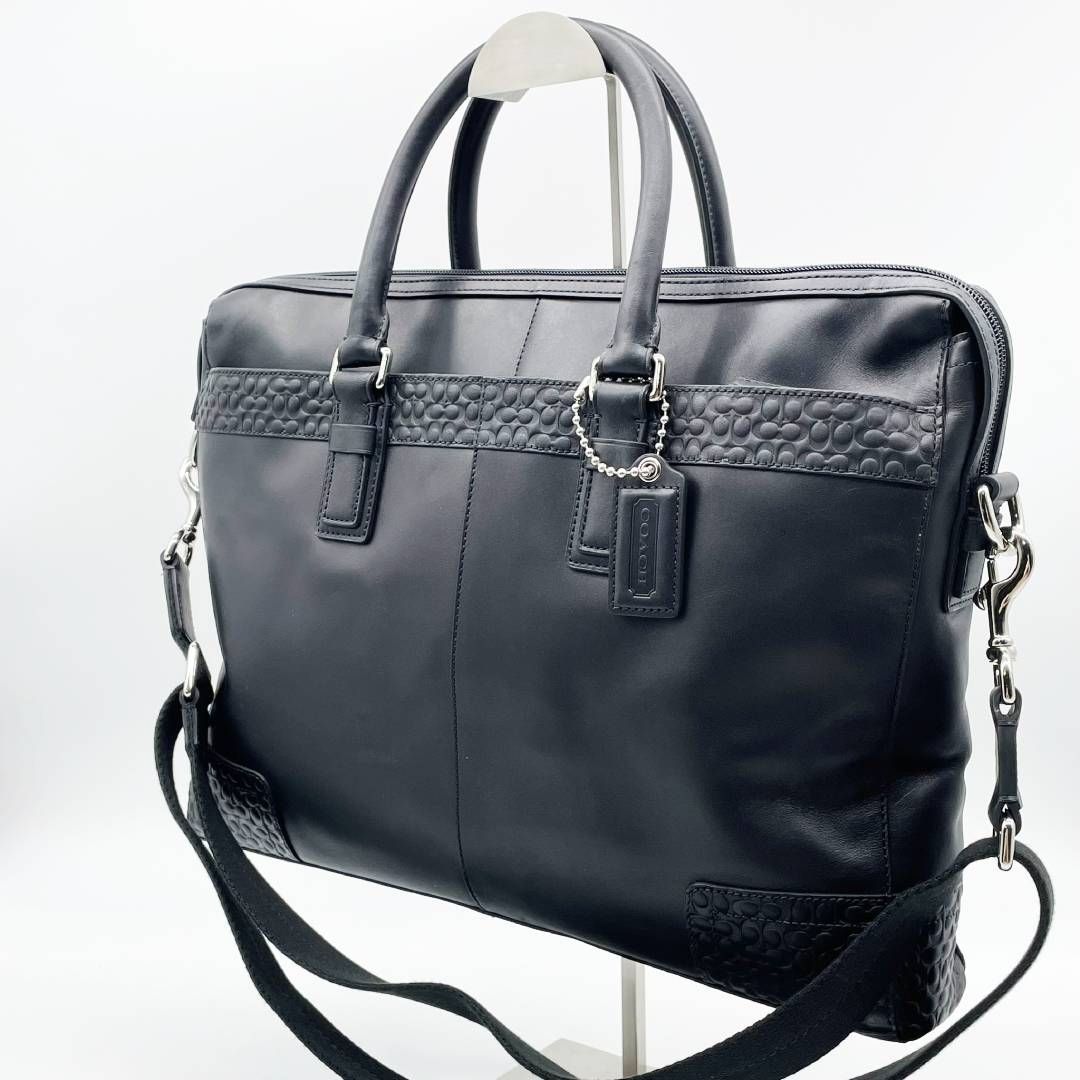 コーチ COACH ビジネスバッグ 2WAY レザー ブラック エンボス加工 