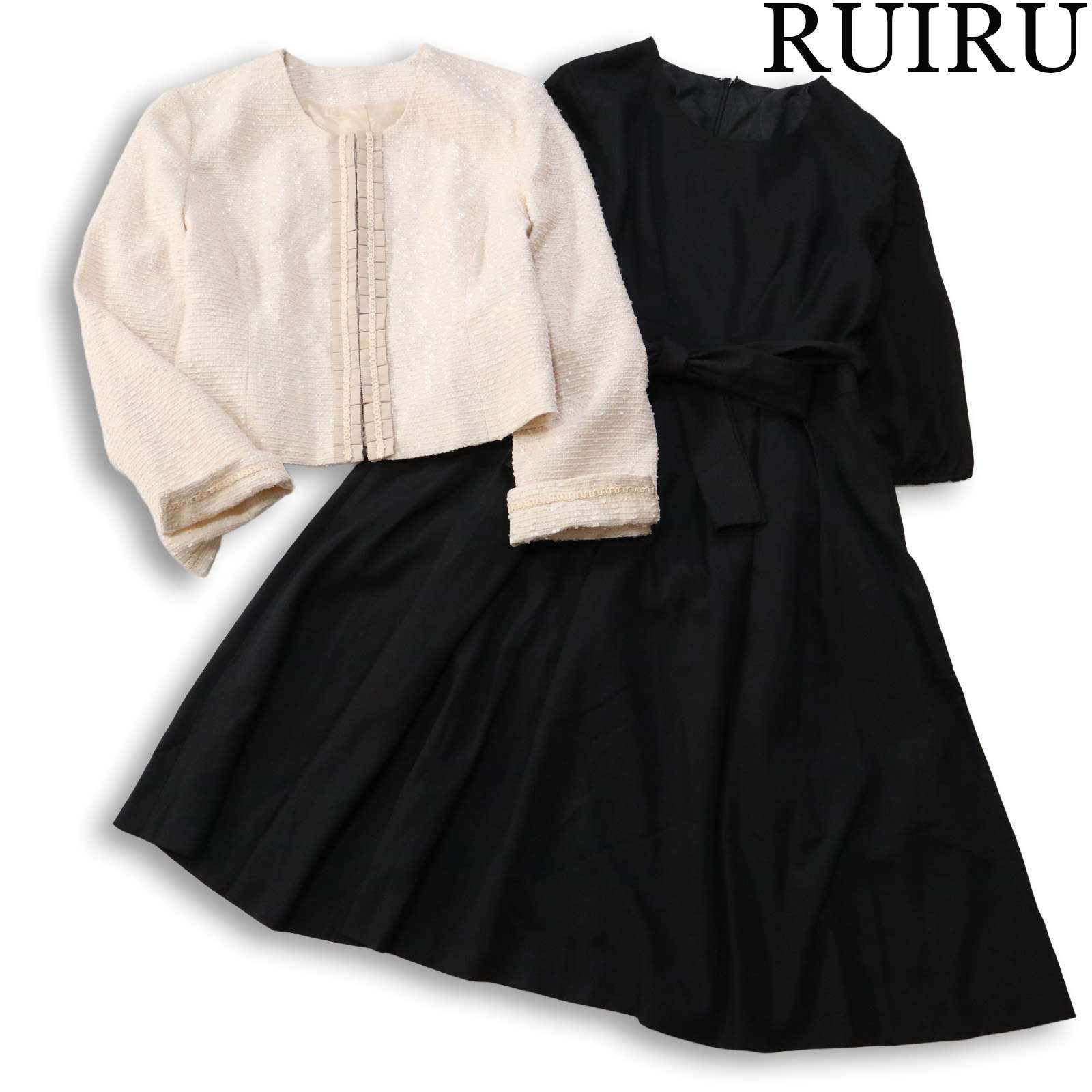 RUIRUE BOUTIQUE ルイルエブティック 通年★ フォーマル ツイード ワンピース スーツ セットアップ Sz.L レディース 黒