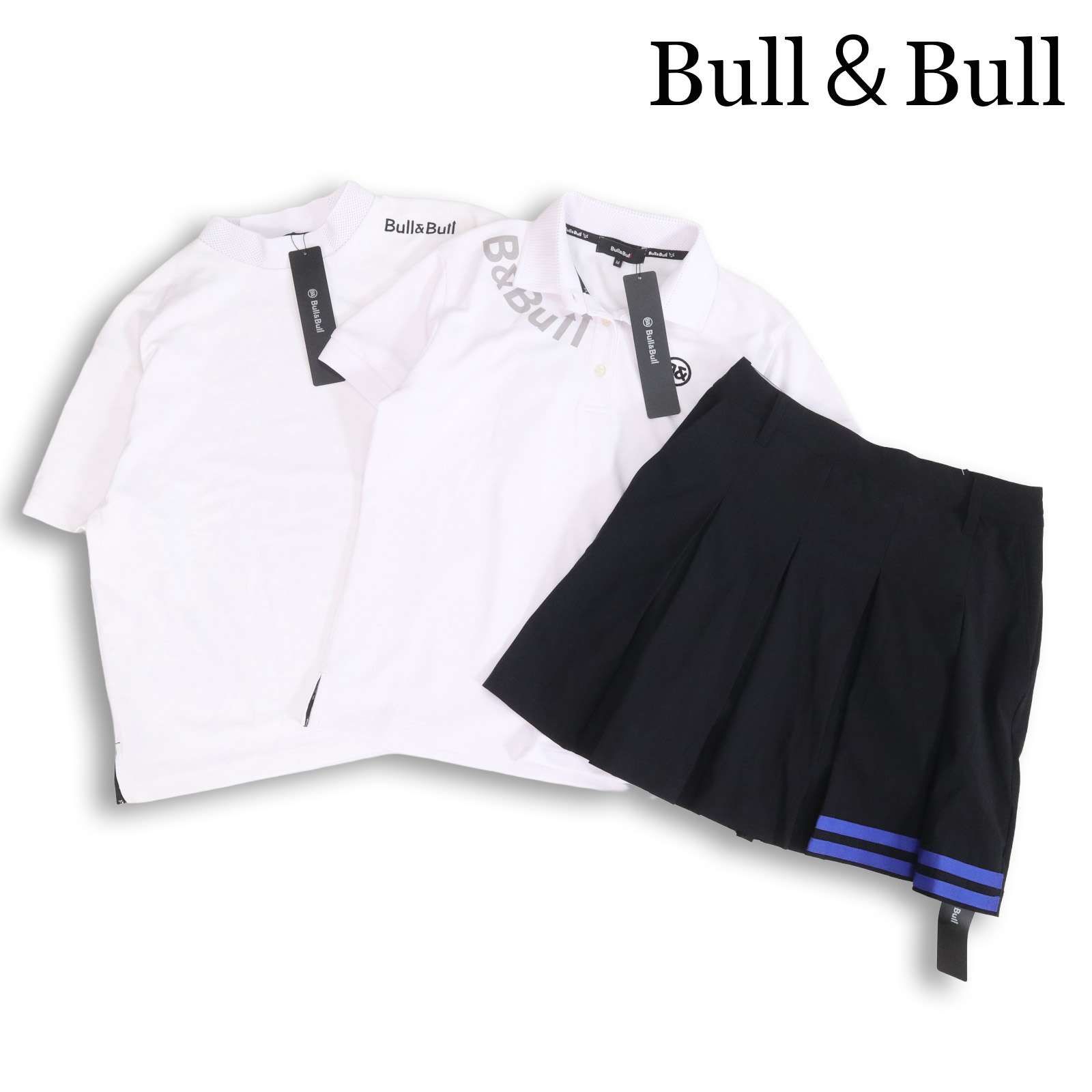 未使用★ Bull&Bull ブルアンドブル 半袖 ポロシャツ&Tシャツ&スカート ゴルフウェア 3点 上下セット Sz.M レディース 白