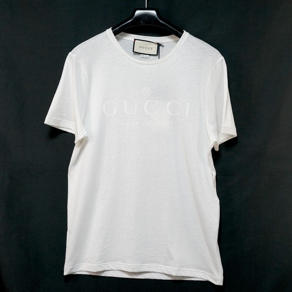 GUCCI グッチ ロゴ プリント コットン Tシャツ ホワイト Mサイズ