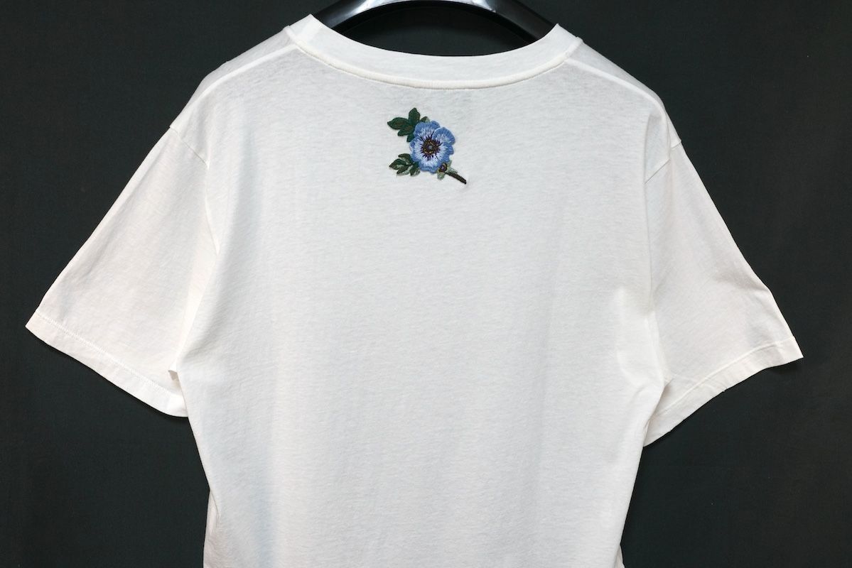 GUCCI BDシャツ 42 L相当 刺繍ロゴ 花 切替 ブルー ホワイト GUCCI グッチ ロゴ プリント コットン フラワーエンブロイダリー