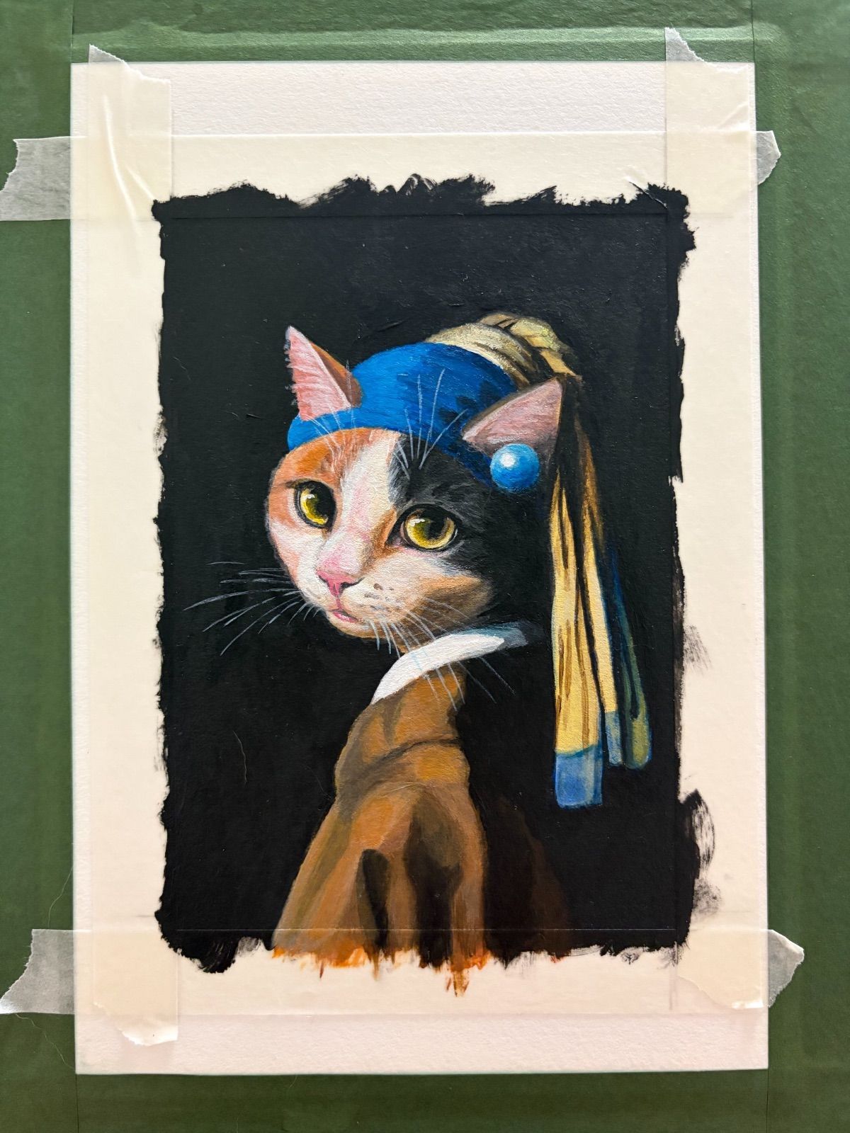 フェルメール「真珠の耳飾りの少女」オマージュ 三毛猫 アクリル画 猫