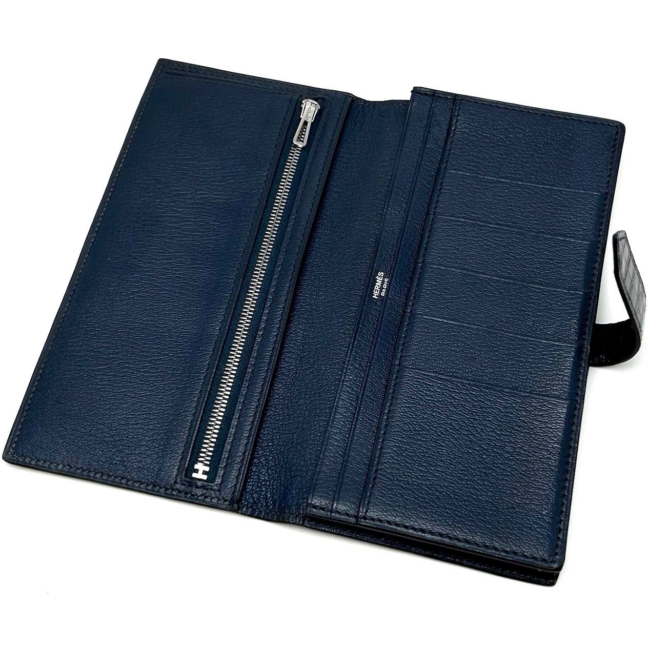 エルメス】HERMES 【ベアンスフレ】【箱】アリゲーター 紺 シルバー 