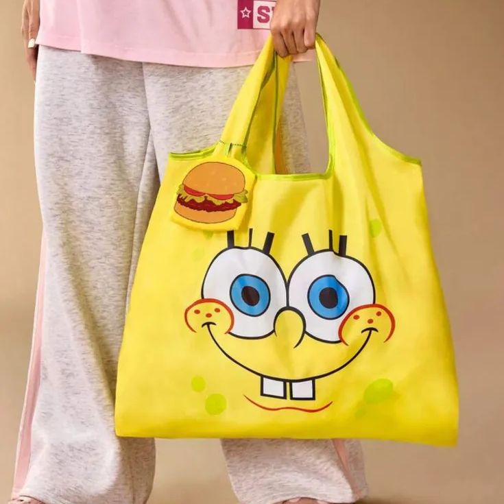 スポンジボブ エコバッグ 大容量 イエロー 収納袋付き キャラクター