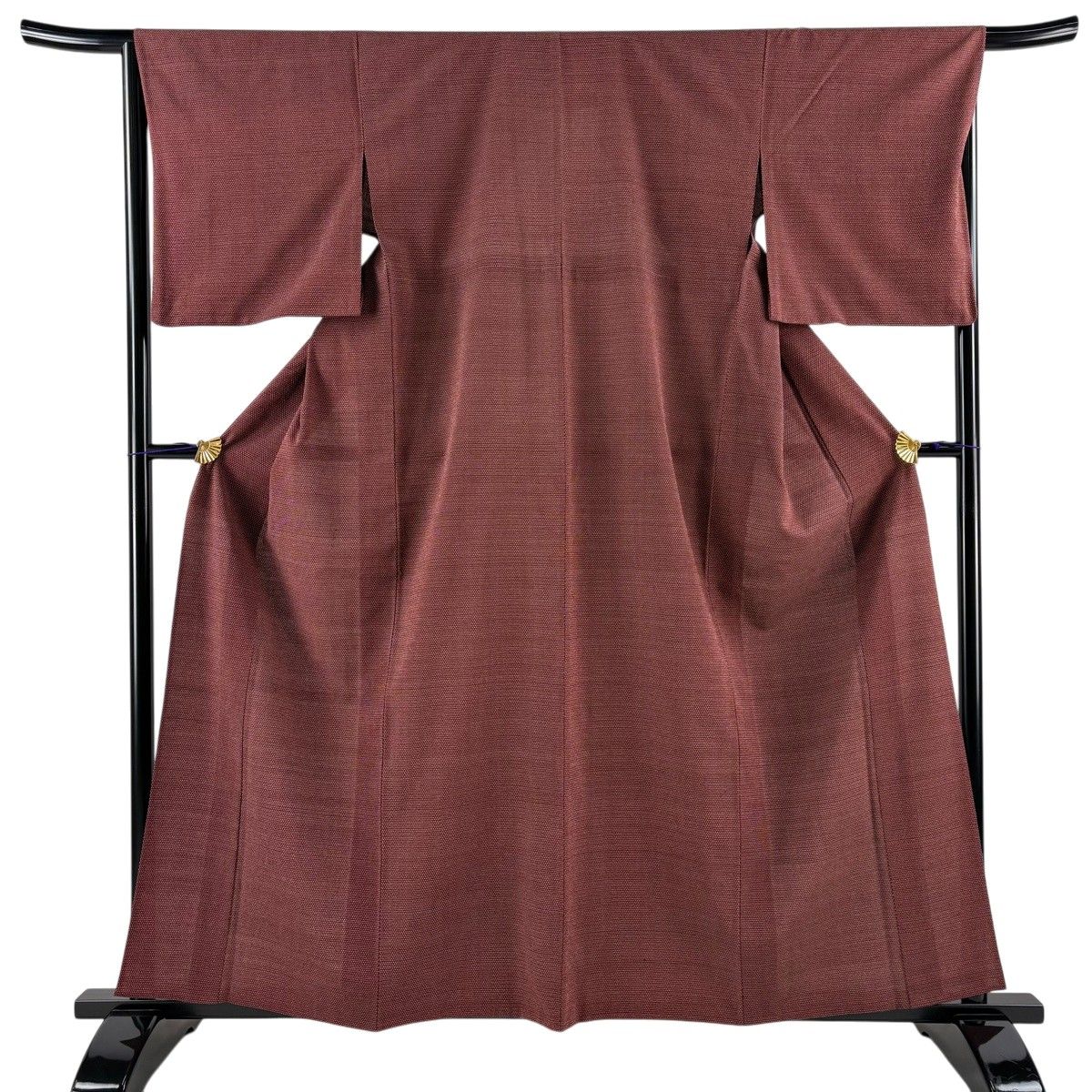 【美品】 お召 身丈160cm 裄丈66cm M 単衣 本塩澤 証紙 蚊絣 えんじ色 正絹 名品 【中古】