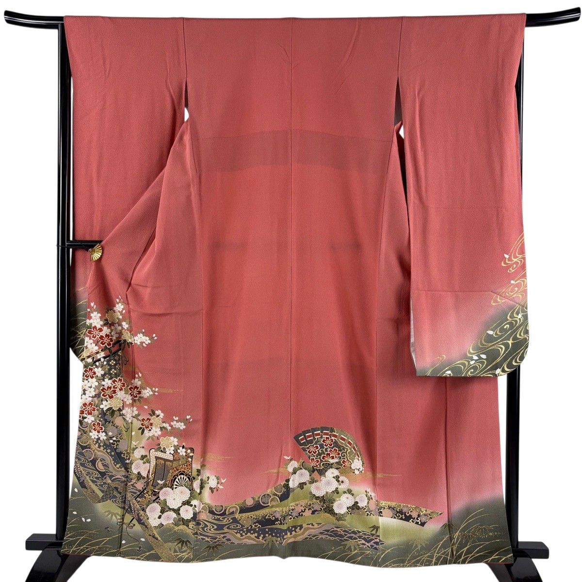 振袖 身丈160cm 裄丈66cm M 袷 やまと 御所車 桜 金彩 ぼかし ピンク 正絹 秀品 【中古】