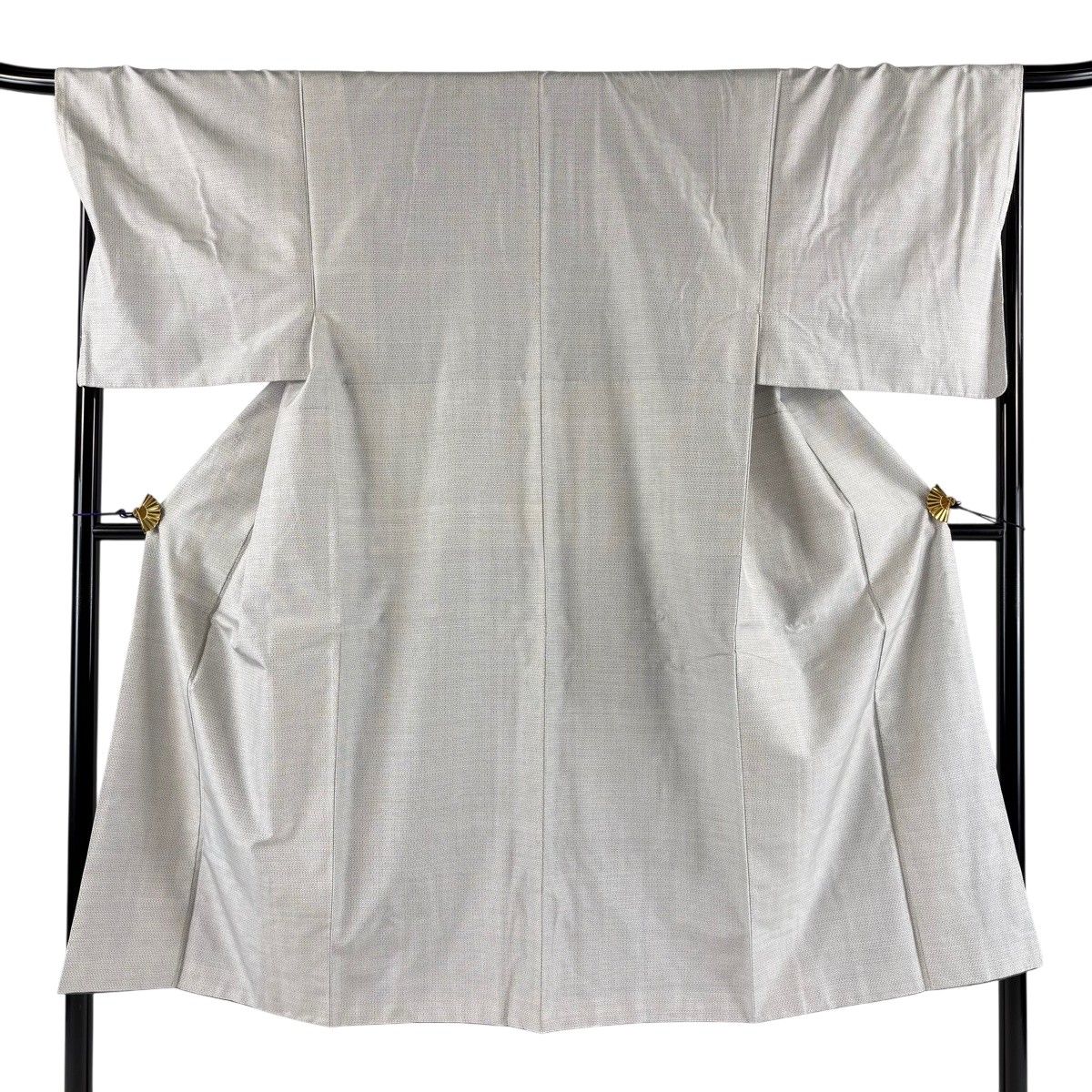 【美品】 男着物 身丈139cm 裄丈68.5cm S 袷 大島紬 アンサンブル 証紙 亀甲絣 灰白 正絹 秀品 【中古】