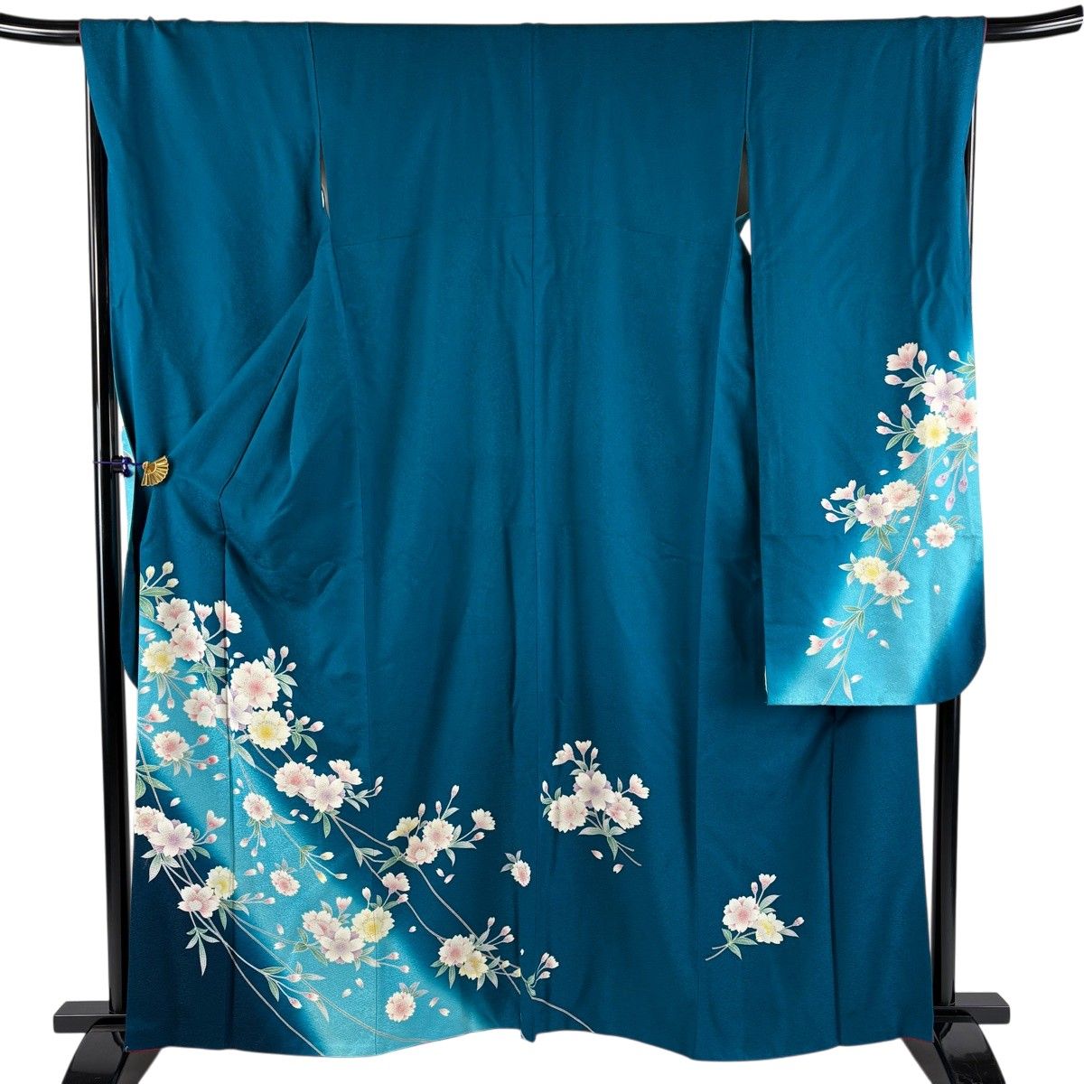 振袖 身丈162.5cm 裄丈67.5cm L 袷 枝垂れ桜 ぼかし 金彩 青緑 正絹 秀品 【中古】 6,160円