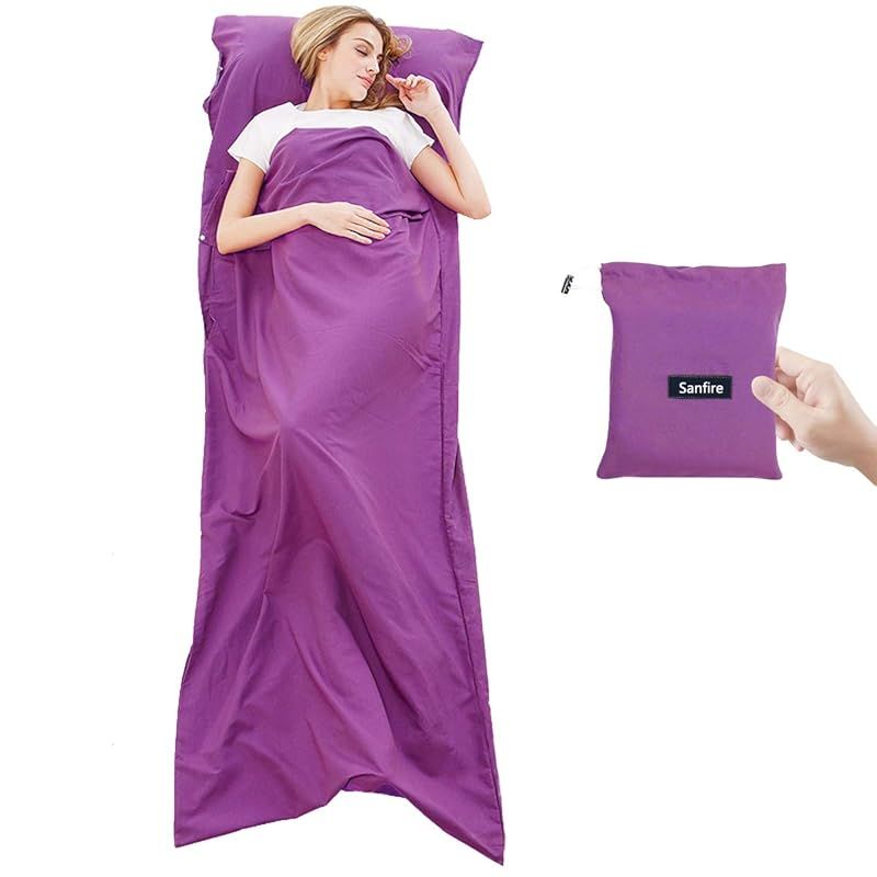 Inner Sheets, Sleeping Bag, Inner Shraft, Travel Sheets, Envelope Type, Lightweight, Comfortable, Travel, Train, Hotel, Car Overnight, Disaster Prevention Supplies, Earthquake Preparedness, Disaster, Camp, Indoor Storage Bag Included, Washable (Purple)