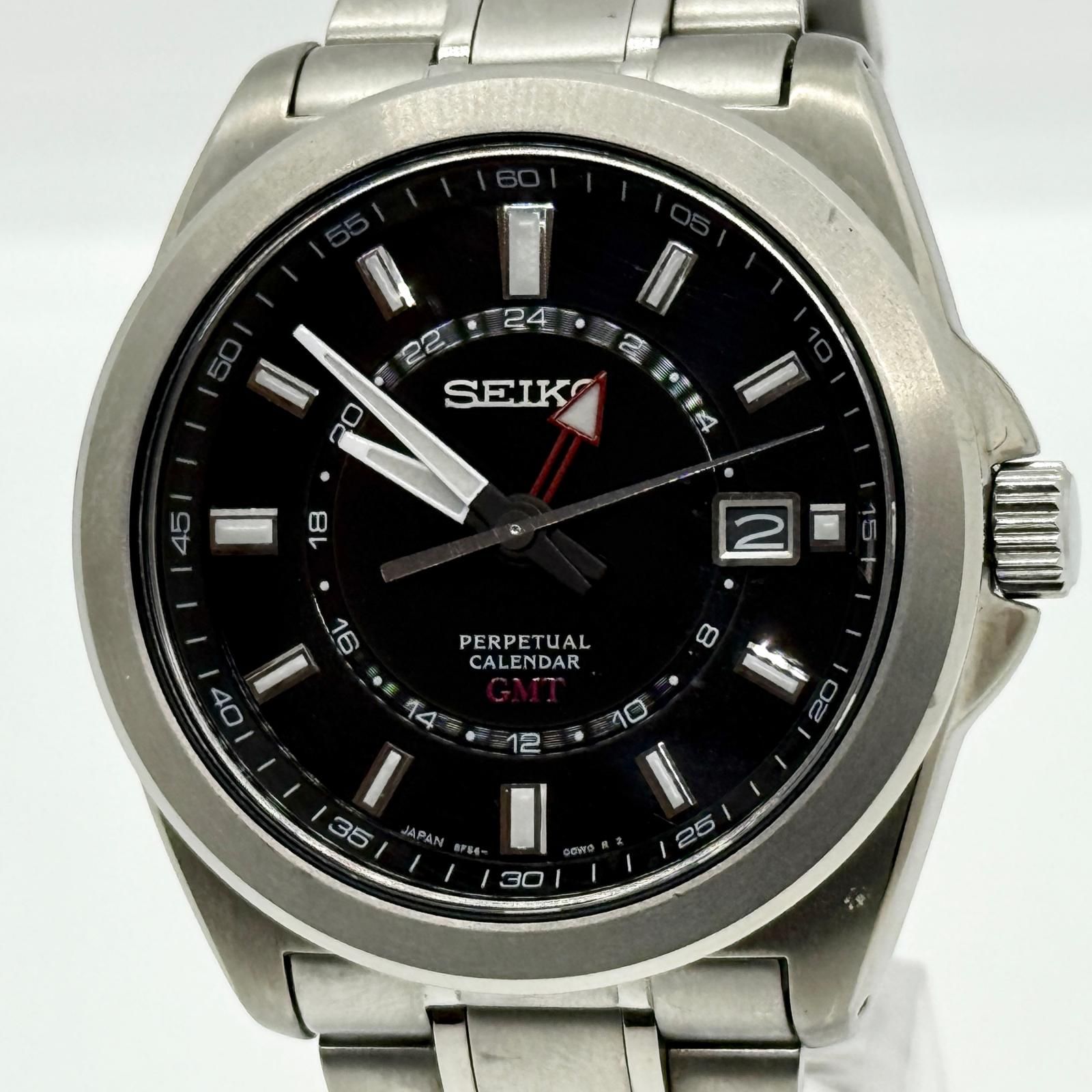 SEIKO セイコー メンズ時計 8F56-00M0 GMTモデル SEIKO セイコー GMT パーペチュアル 8F56-00M0 ブラック QZ メンズ