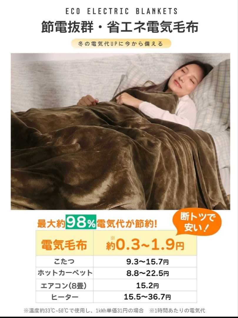 電気毛布 省エネ 188×130cm フランネル 12時間タイマー 9段階温度