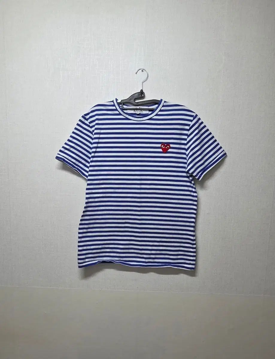 コム・デ・ギャルソン ストライプ 半袖Tシャツ レッドワッペン L des 