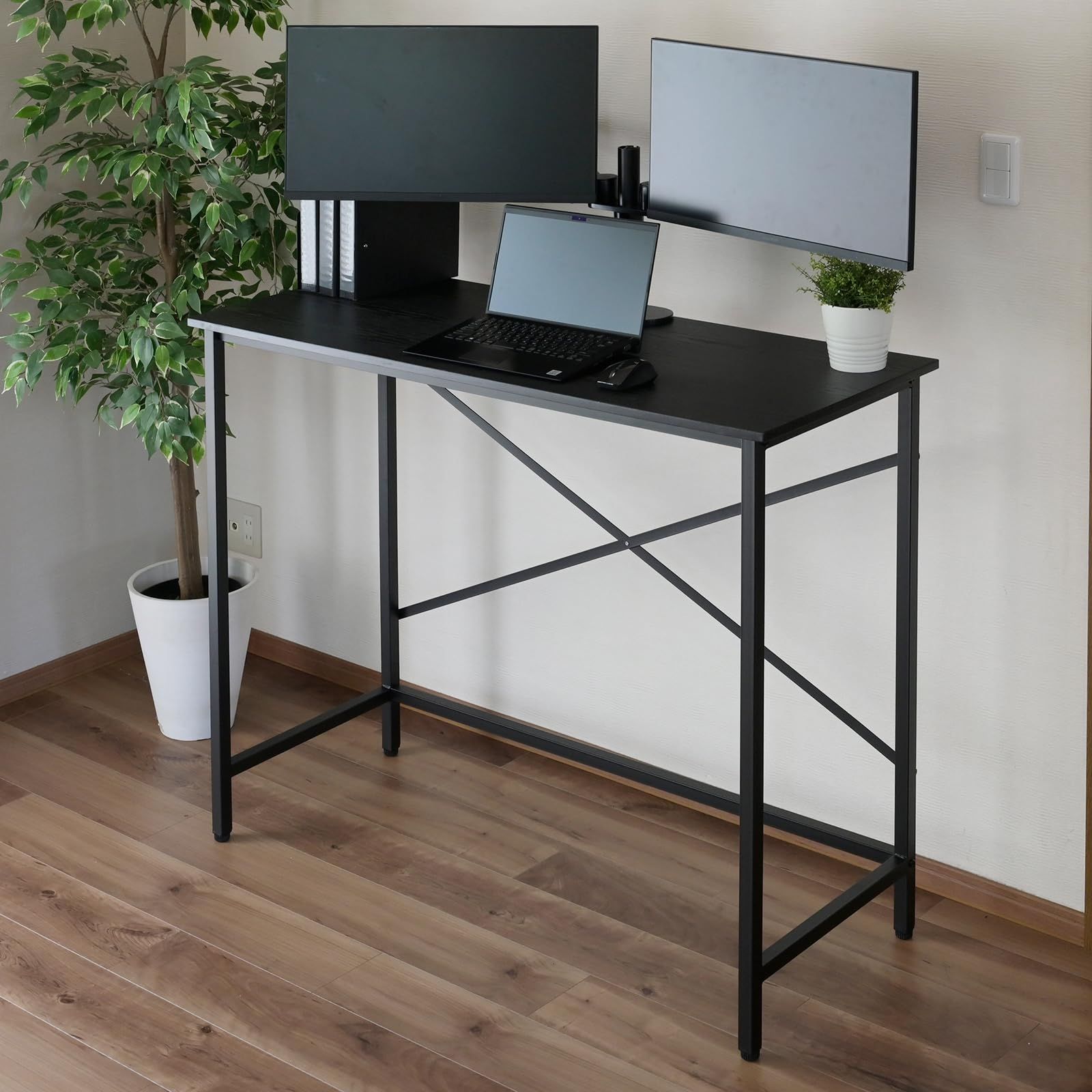 新品 山善(YAMAZEN) デスク スタンディングデスク 幅120×奥行48×高さ100cm 耐荷重60㎏ 机 パソコンデスク 学習机 高さ固定 組立品 ブラック FSD-1248(BK)