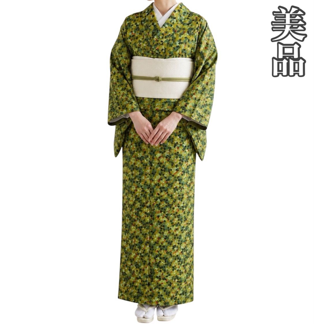 #J759 美品 浜ちりめん 型染め さくらんぼ 正絹 和装 和服 着物