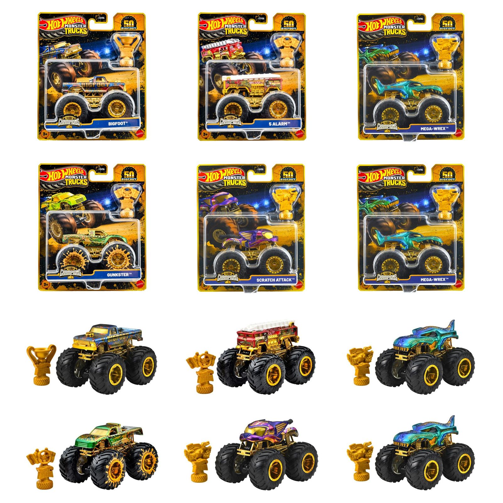 ホットウィール(Hot Wheels) モンスタートラック トロフィー チャンピオン アソート 乗り物おもちゃ ミニカー 6台入り BOX販売 3歳から マルチ 986B-JDV96