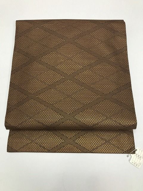 【中古】名古屋帯 正絹 こげ茶地に菱文様