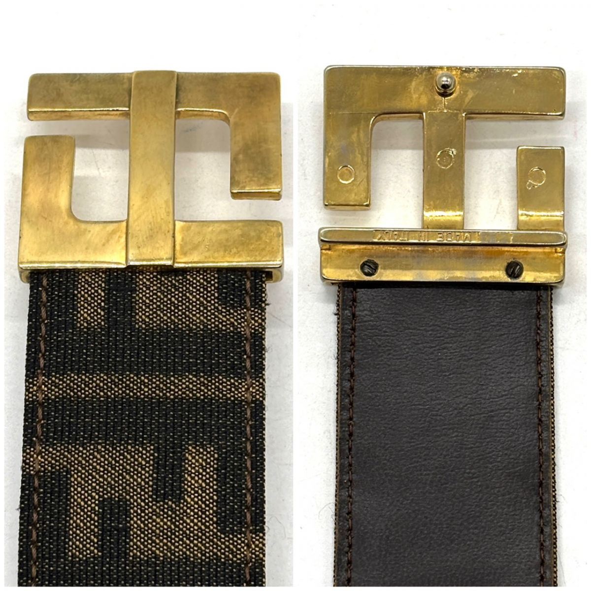 フェンディ　ベルト ズッカ総柄 ゴールドバックル FF柄 イタリア製　ブラウン 静かに視線を奪う】 FENDI ベルト ズッカ総柄 ゴールドバックル FF柄