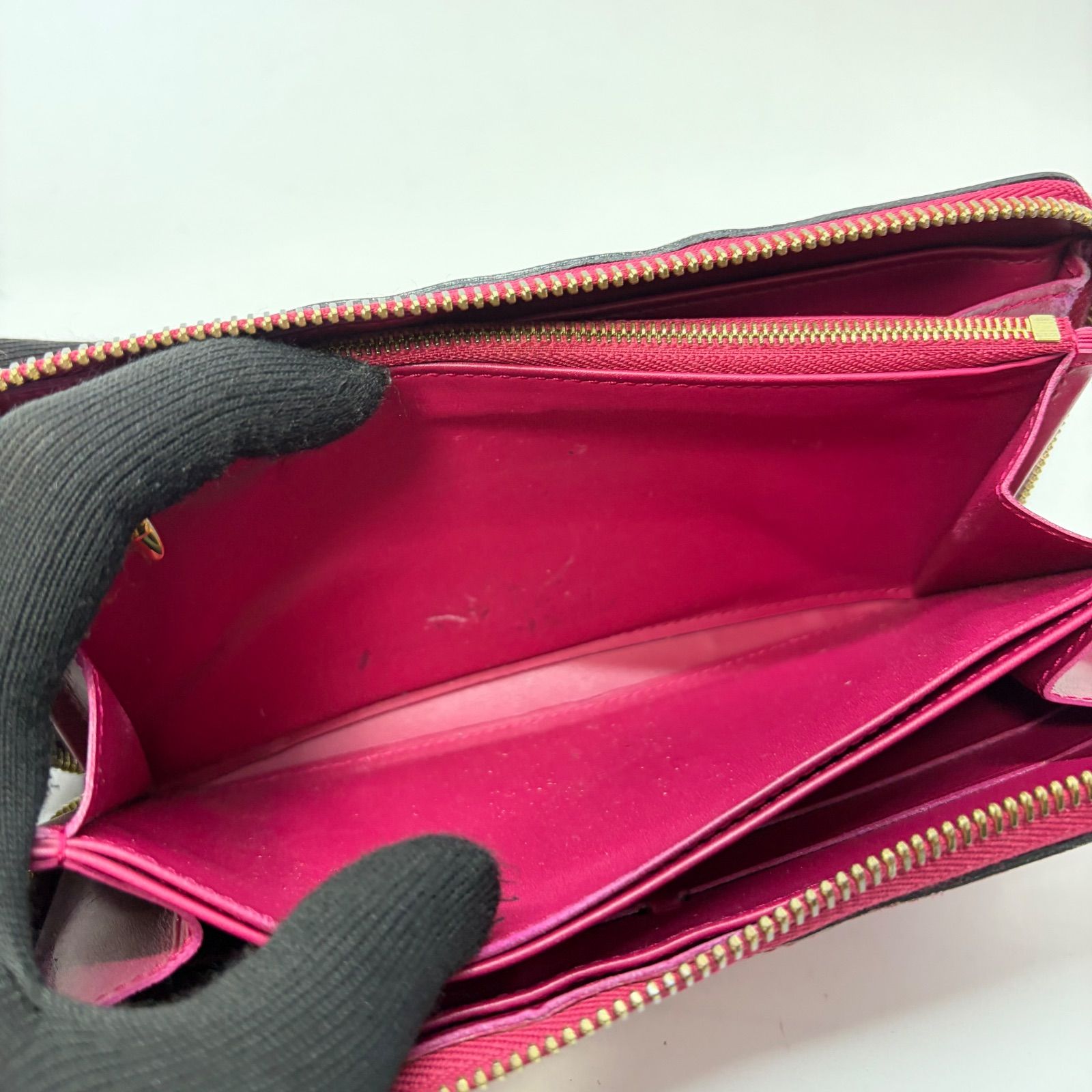 4261 LOUIS VUITTON ルイヴィトン ヴェルニ 長財布 レッド ラウンド 