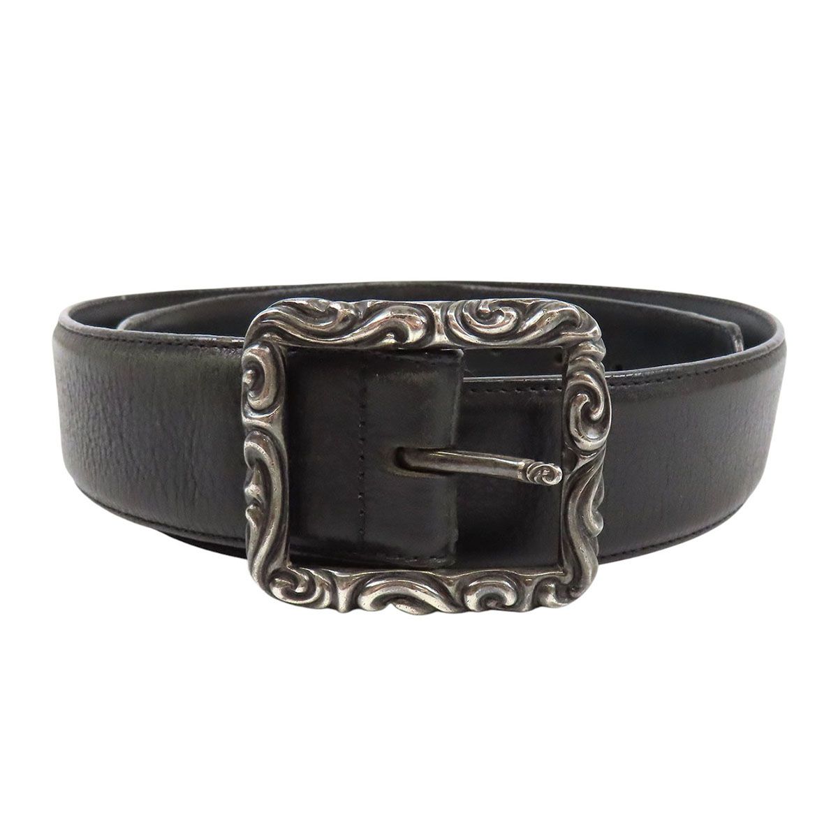 クロムハーツ レクタングル スクロール ベルト SV925 レザー ユニセックス ブラック CHROME HEARTS 【中古】 【アパレル・小物】 クロムハーツ レクタングル スクロール ベルト SV925 レザー ユニ