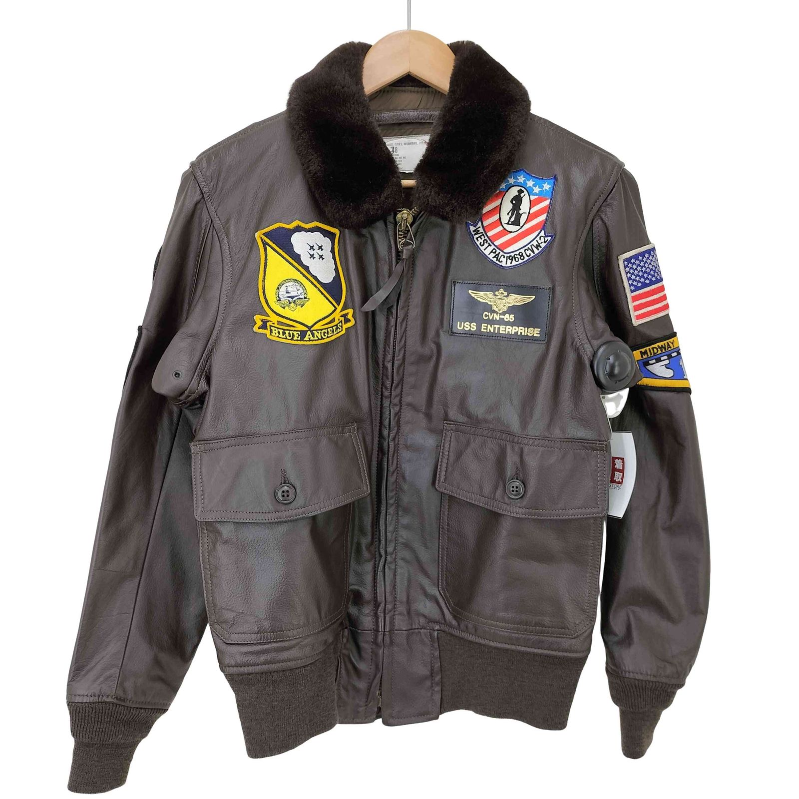 ユーエスネイビー U.S.NAVY 86年製 ワッペン G-1 FLIGHT JACKET レザー フライト ジャケット メンズ US：38
