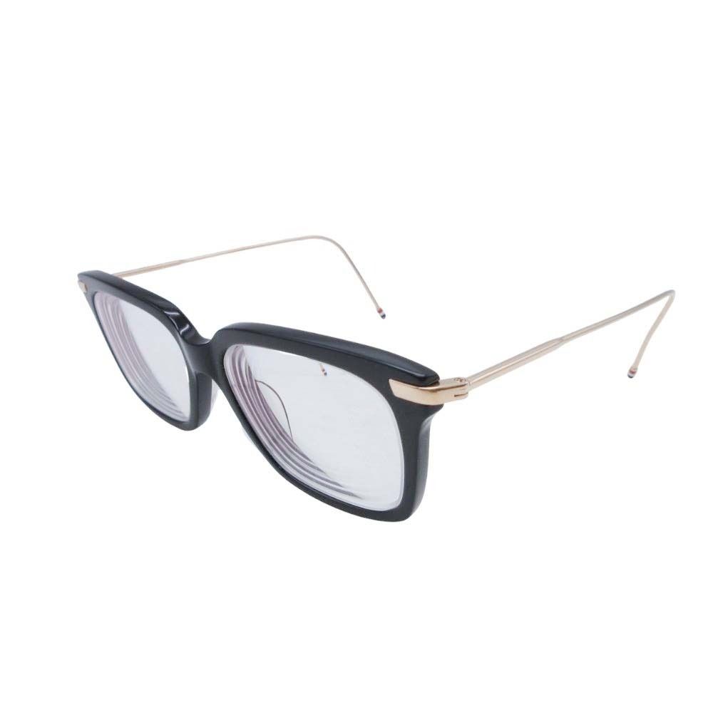 美品 THOM BROWNE トムブラウン TB-701 スクエアフロント メガネ 眼鏡 アイウェア 49/19-150 度入り 黒 ブラック ゴールド メンズ 古着 中古 USED 美品 THOM BROWNE トムブラウン TB-701 スクエアフロント メガネ 眼鏡